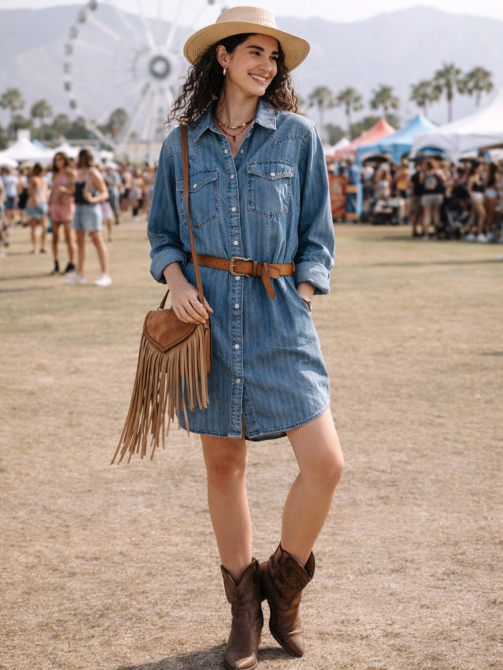 Western Universal Thread Denim Shirt Dress Button Down Long Sleeve Medium Large